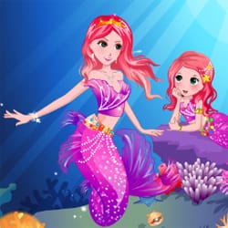 Pretty little mermaid and her mom